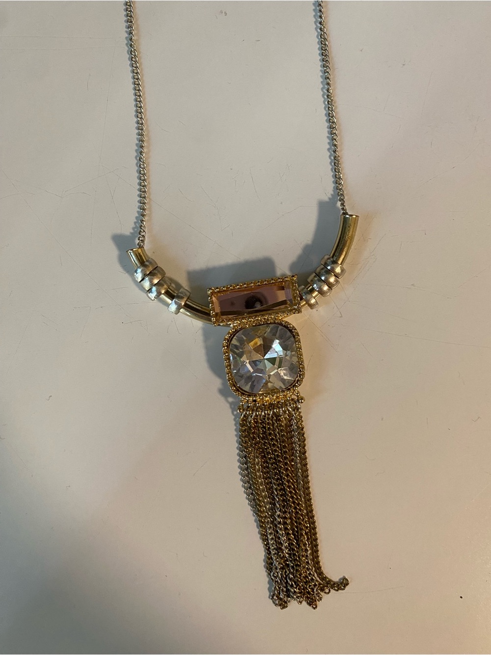 Gold-Tone Crystal Tassel Pendant Necklace